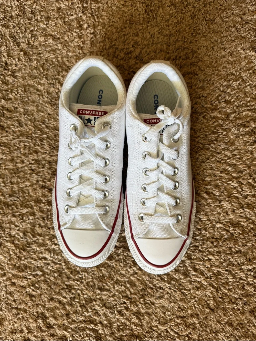 Converse Low Top Sneakers in Off-White with Red & Navy Accents
